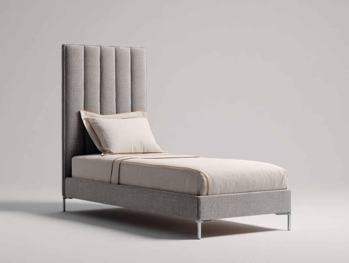 Lit simple - Tissu - 210 x 100 x 120 cm - Gris clair - Style moderne