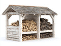Abri à bûches - Bois - 220 x 90 x 180 cm - Blanc vieilli-Gris - Style rustique
