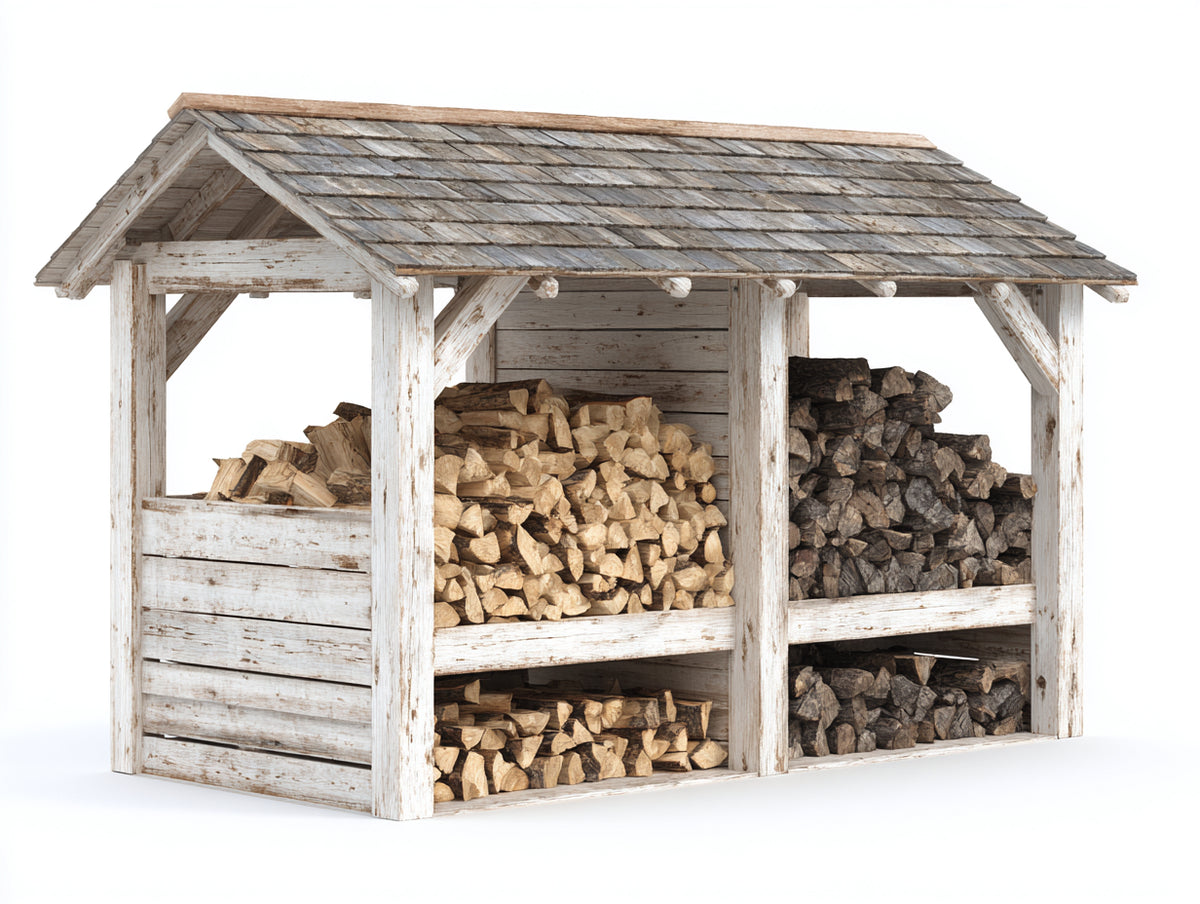 Abri à bûches - Bois - 220 x 90 x 180 cm - Blanc vieilli-Gris - Style rustique