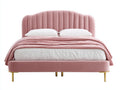 Lit double - Velours-Métal - 213 x 173 x 118 cm - Rose-Doré - Style Art déco