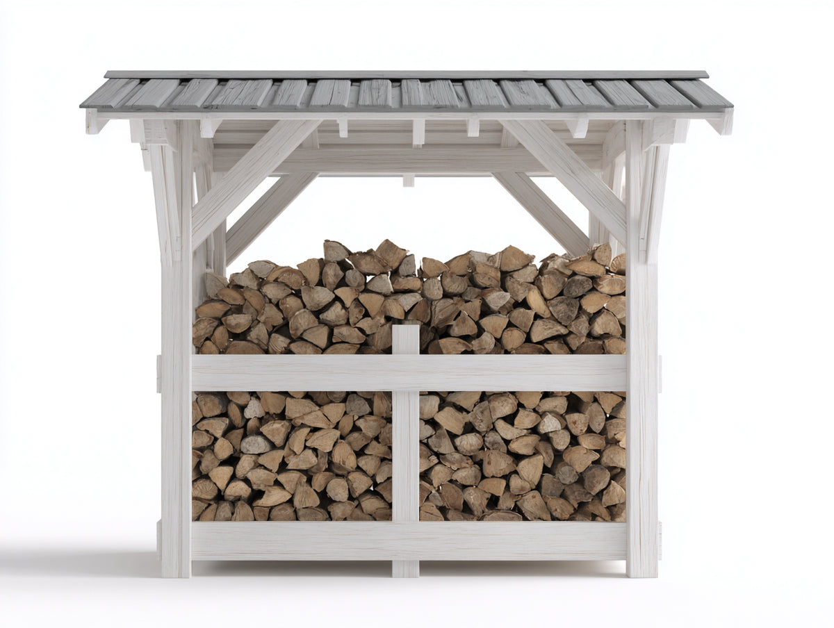 Abri à bûches - Bois - 170 x 65 x 160 cm - Blanc-Gris - Style rustique