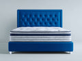 Lit double - Tissu-Bois - 212 x 172 x 120 cm - Bleu-Blanc - Style contemporain capitonné