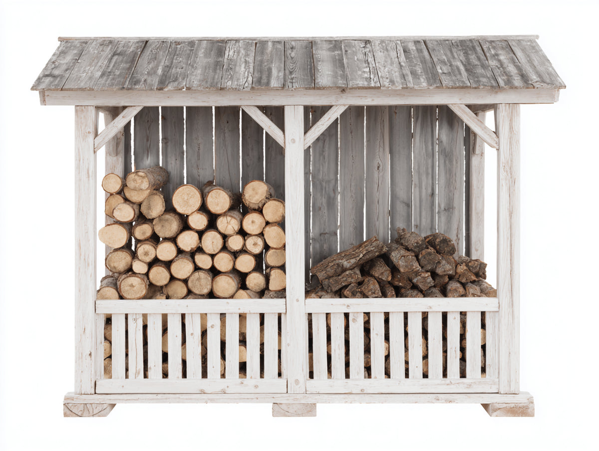 Abri à bûches - Bois - 210 x 75 x 165 cm - Blanc vieilli-Gris - Style rustique