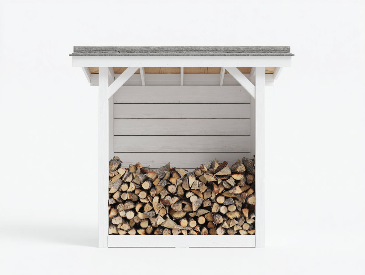 Abri à bûches - Bois - 140 x 60 x 155 cm - Blanc-Gris - Style épuré