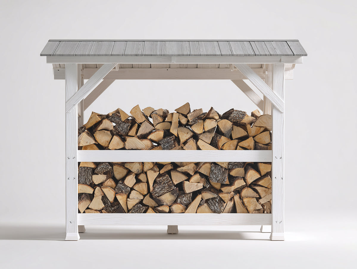 Abri à bûches - Bois - 180 x 65 x 155 cm - Blanc-Gris - Style moderne