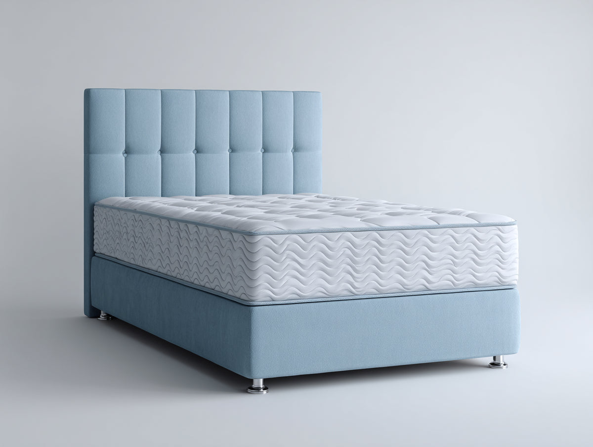 Lit double - Tissu-Métal - 211 x 171 x 119 cm - Bleu clair-Argent - Style contemporain capitonné