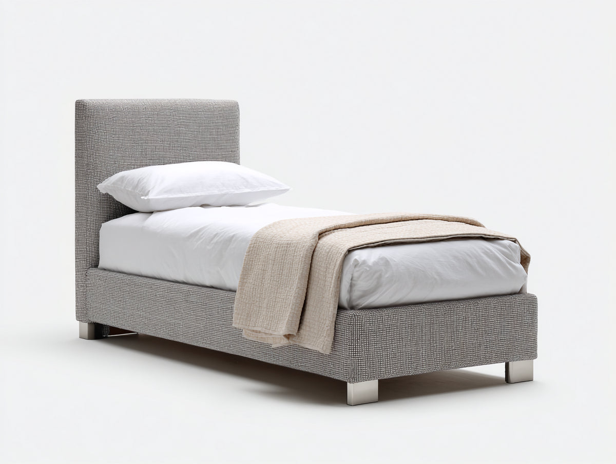 Lit simple - Tissu-Métal - 205 x 100 x 110 cm - Gris taupe - Style contemporain