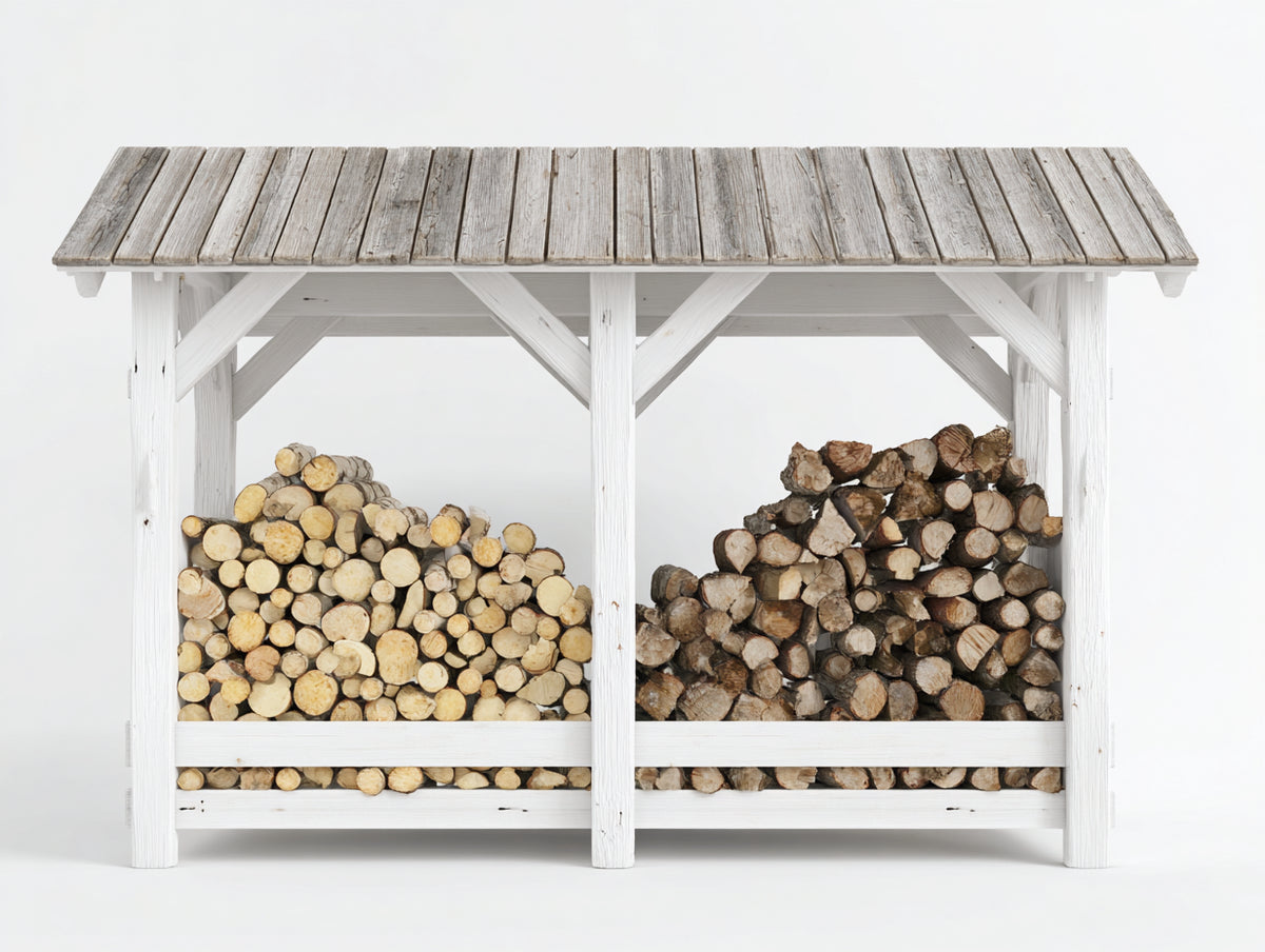 Abri à bûches - Bois - 190 x 70 x 150 cm - Blanc-Bois naturel - Style rustique