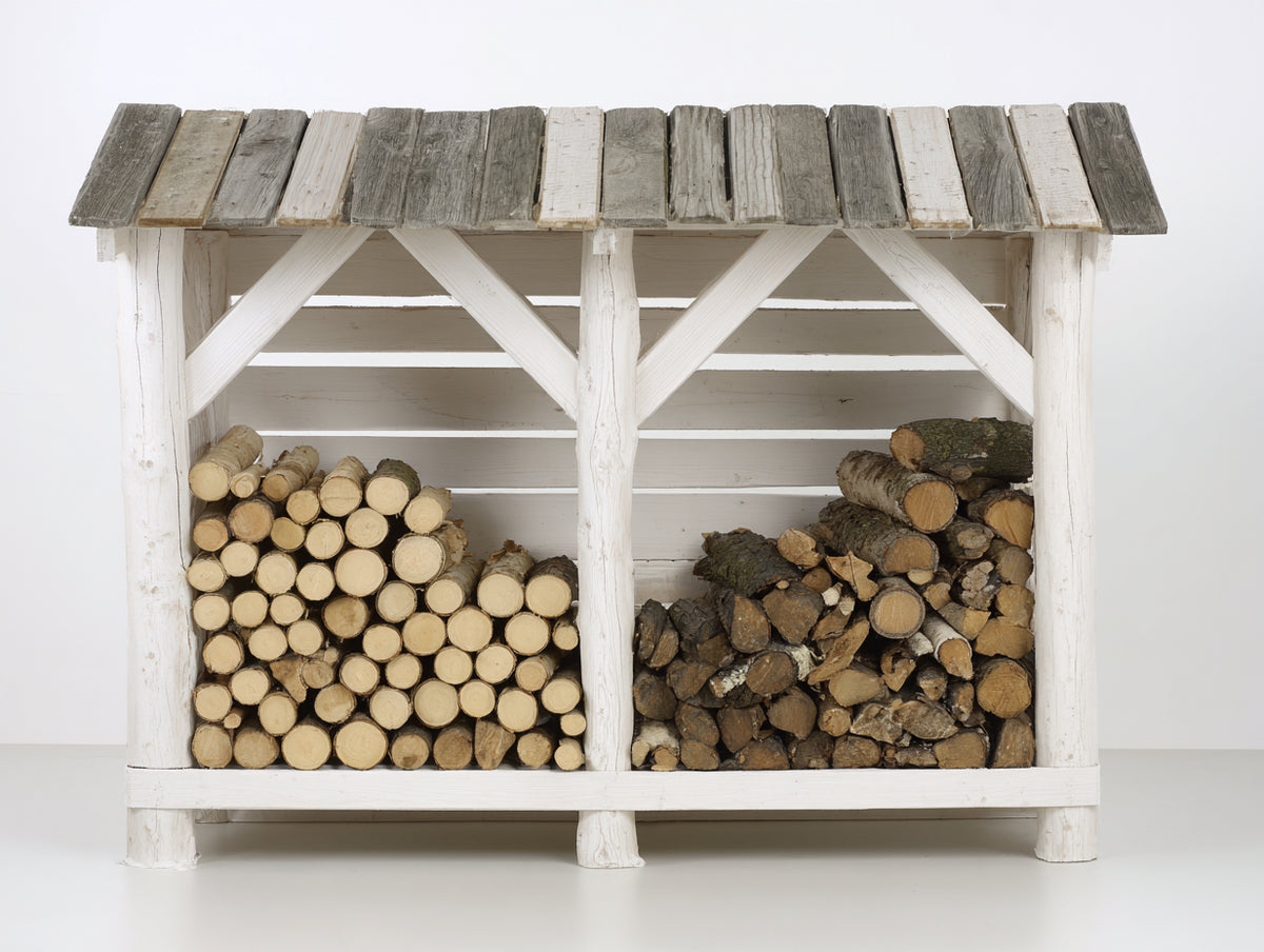 Abri à bûches - Bois - 170 x 65 x 150 cm - Blanc vieilli-Gris - Style campagne