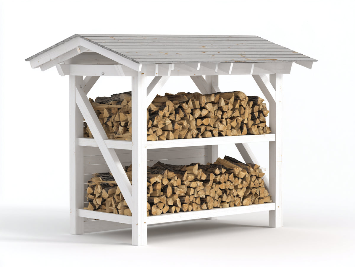 Abri à bûches - Bois - 185 x 75 x 170 cm - Blanc-Gris - Style rustique