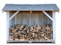 Abri à bûches - Bois-Métal - 200 x 80 x 165 cm - Blanc-Gris-Bois naturel - Style rustique