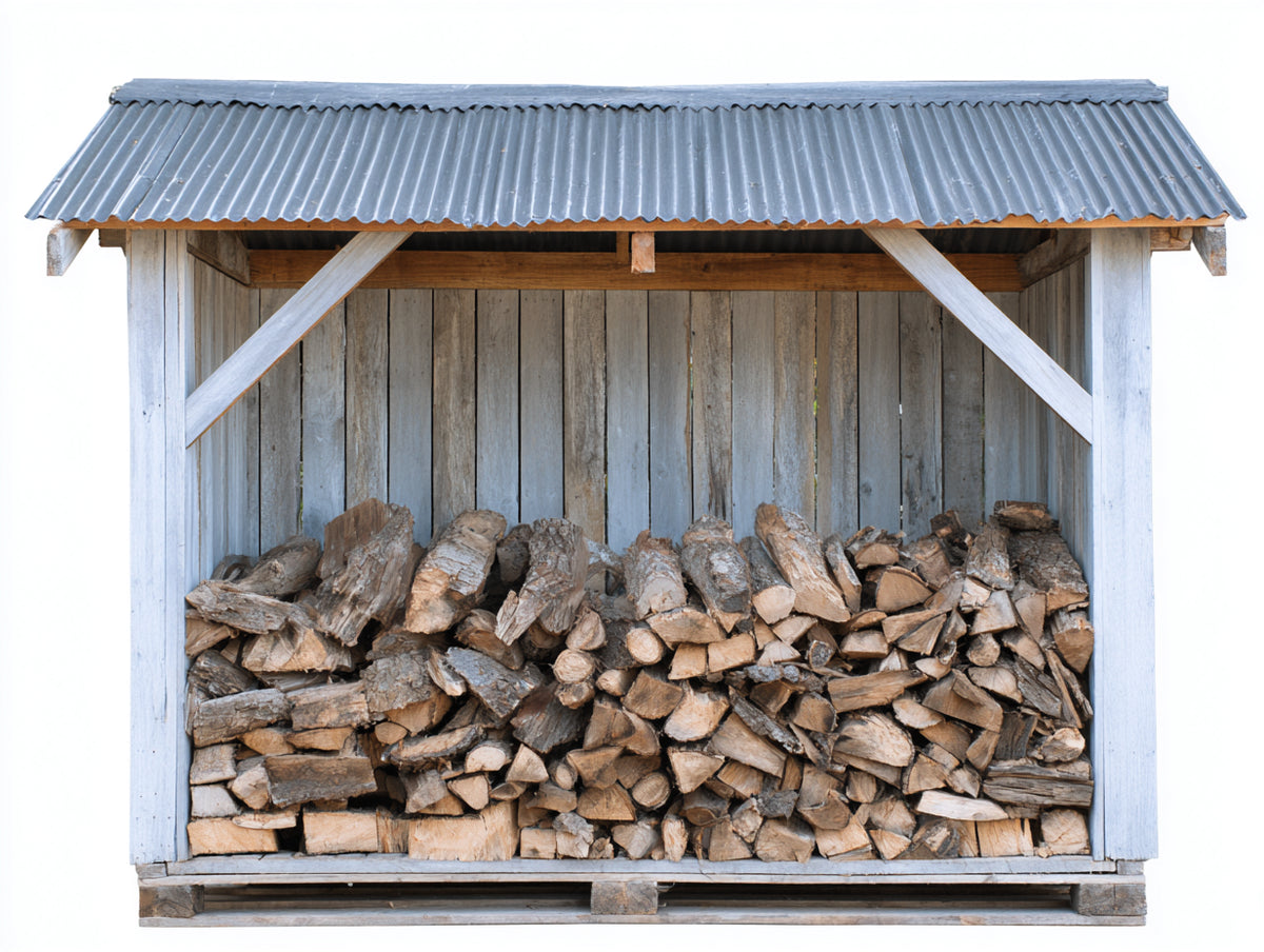 Abri à bûches - Bois-Métal - 200 x 80 x 165 cm - Blanc-Gris-Bois naturel - Style rustique