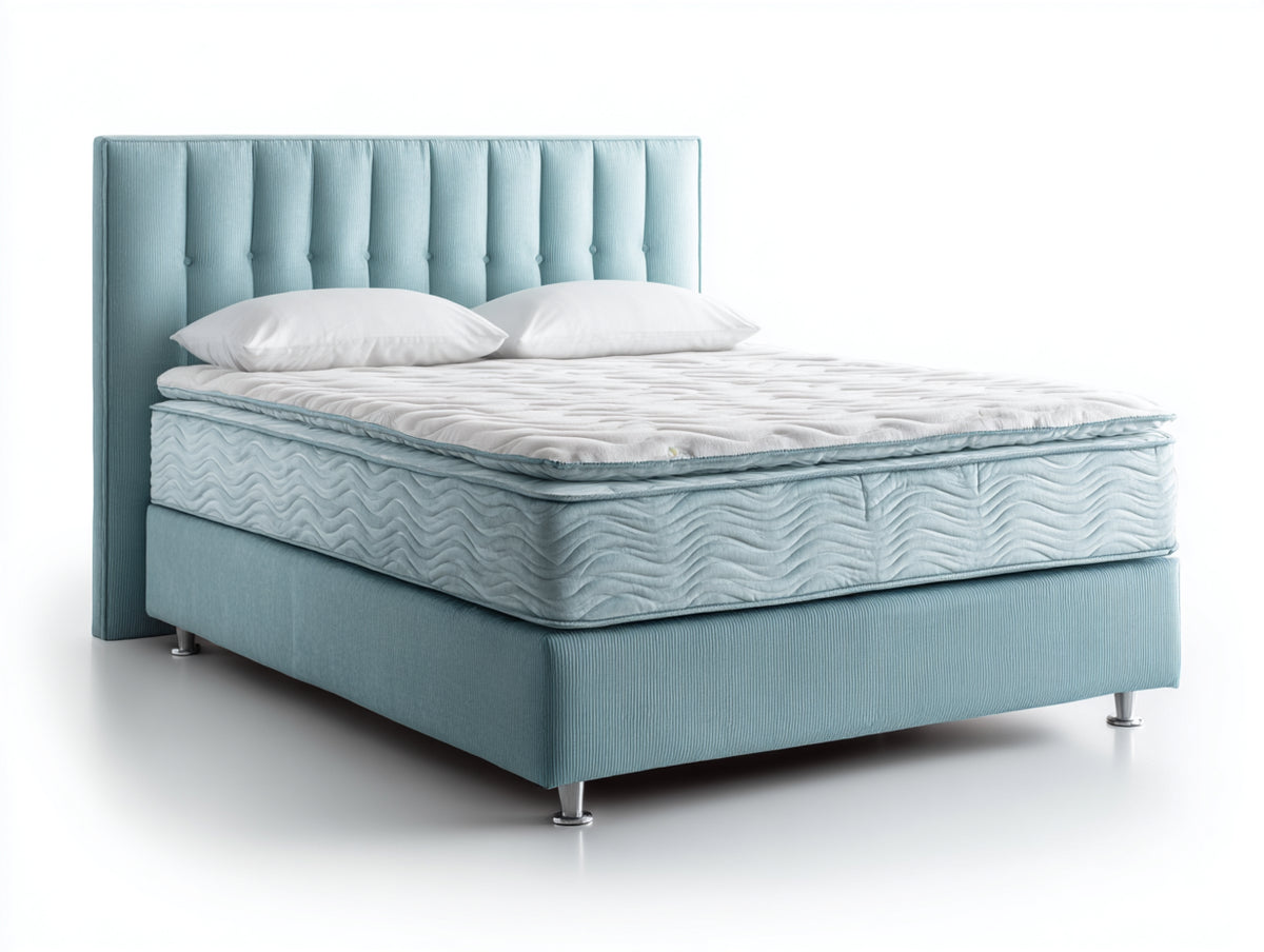Lit double - Tissu-Métal - 212 x 172 x 120 cm - Bleu clair-Argent - Style contemporain capitonné
