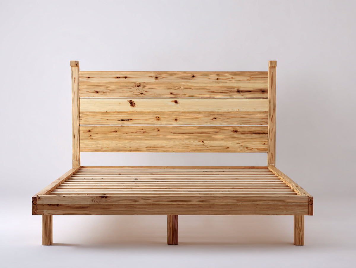 Lit double - Bois de pin - 208 x 168 x 112 cm - Bois naturel - Style rustique