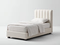 Lit simple - Tissu-Bois - 205 x 100 x 118 cm - Blanc crème - Style contemporain