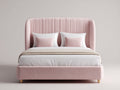 Lit double - Tissu-Bois - 212 x 172 x 122 cm - Rose-Bois naturel - Style contemporain